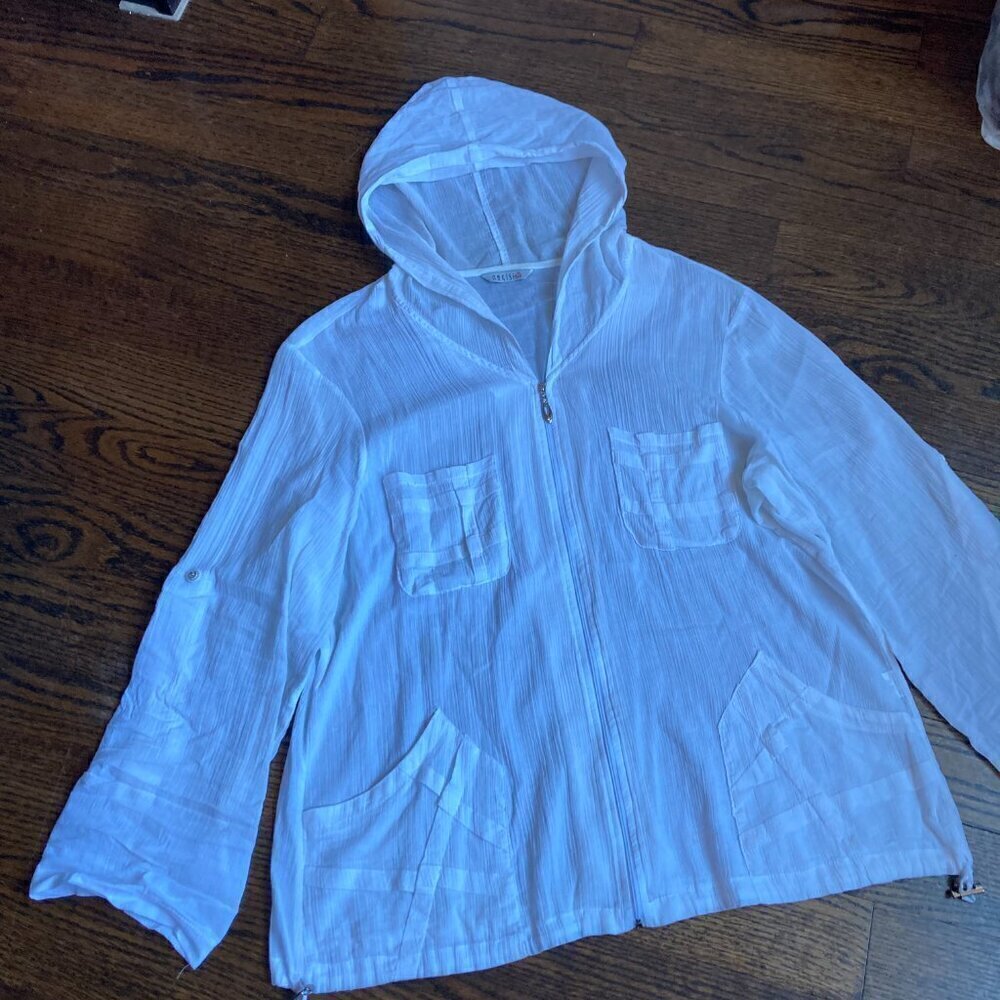 NAKISH BOHEMIAN BEACHY HOODIE JACKET SHEER/WHITE - SIZE Large- - Picture 3 of 15
